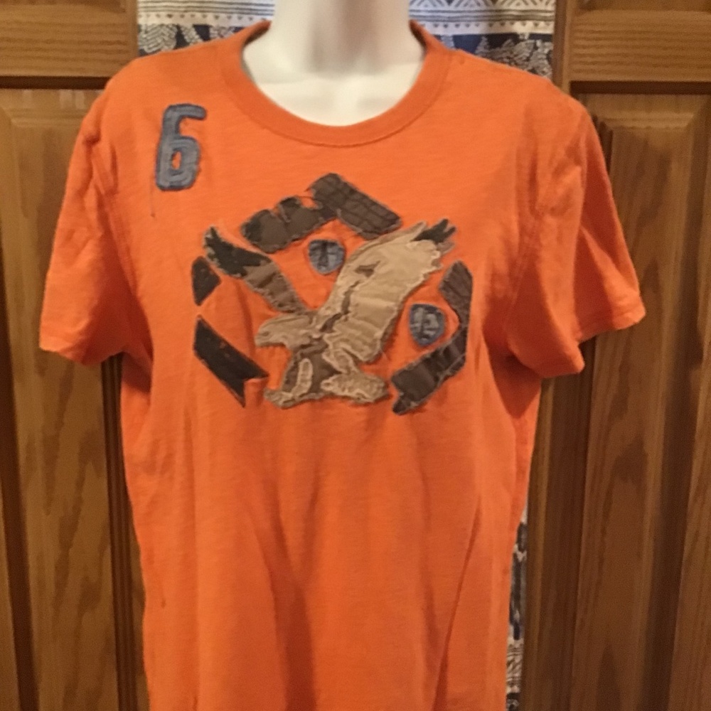 💚 3/$25 American Eagle Outfitters mens S orange T-shirt brown tan Eagle accent
